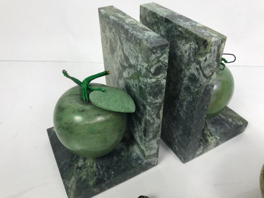 Pair Of Marble Apple Bookends, Marble Footed Trinket Box And Metal Faux Banana [Photo 5]