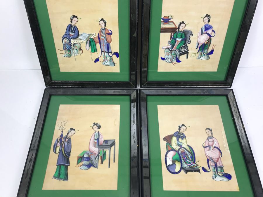 Set Of (4) Original Framed Chinese School Paintings Each 12' X 14'