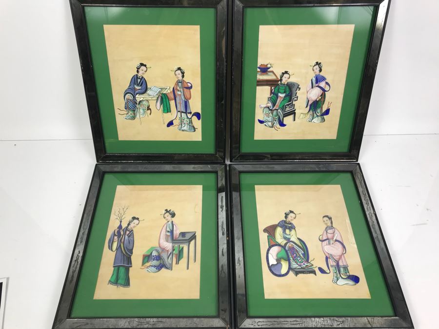 Set Of (4) Original Framed Chinese School Paintings Each 12' X 14' [Photo 2]