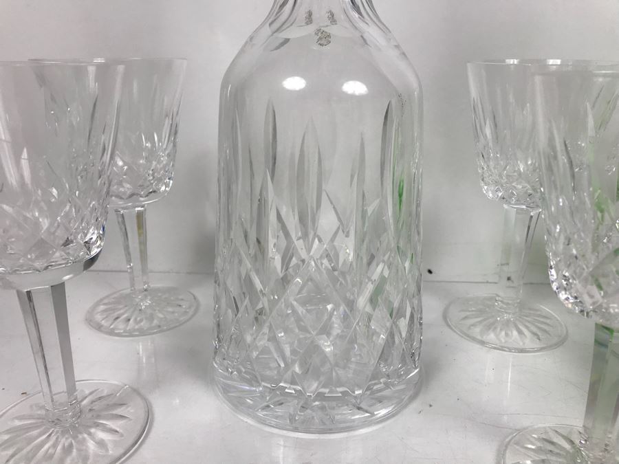 Waterford Crystal Decanter With (4) Stemware Glasses And Green Art Glass Decanter With Set Of (6) Green Stemware Glasses [Photo 6]