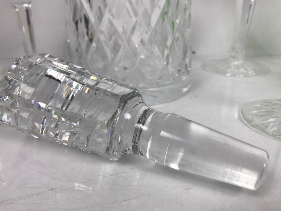 Waterford Crystal Decanter With (4) Stemware Glasses And Green Art Glass Decanter With Set Of (6) Green Stemware Glasses [Photo 8]