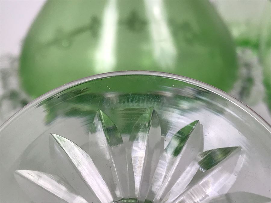 Waterford Crystal Decanter With (4) Stemware Glasses And Green Art Glass Decanter With Set Of (6) Green Stemware Glasses [Photo 10]