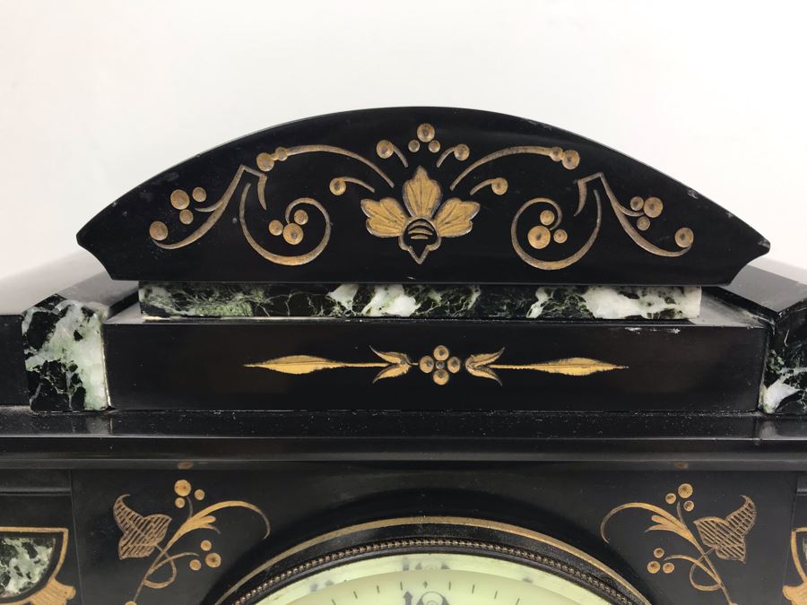 Vintage Marble Mantle Clock Porcelain Dial Movement Has Been Electrified 15'W  X 12'H X 6.5'D [Photo 5]