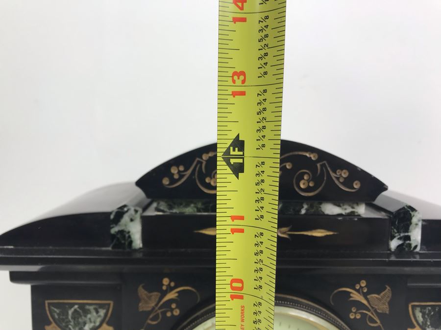Vintage Marble Mantle Clock Porcelain Dial Movement Has Been Electrified 15'W  X 12'H X 6.5'D [Photo 13]