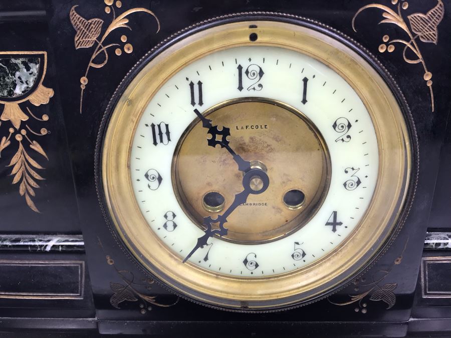 Vintage Marble Mantle Clock Porcelain Dial Movement Has Been Electrified 15'W  X 12'H X 6.5'D [Photo 3]