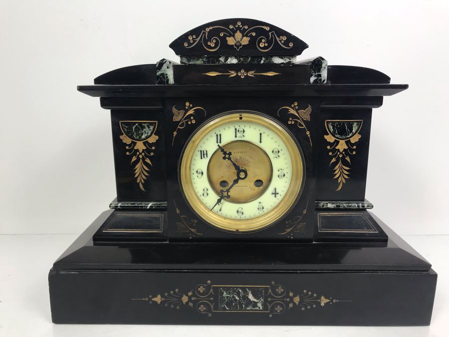 Vintage Marble Mantle Clock Porcelain Dial Movement Has Been Electrified 15'W  X 12'H X 6.5'D