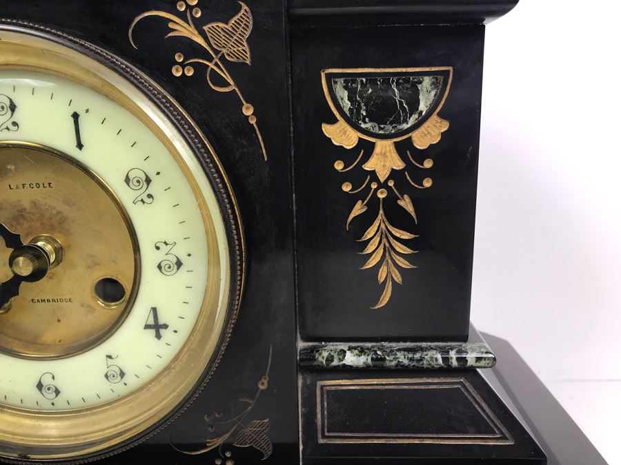 Vintage Marble Mantle Clock Porcelain Dial Movement Has Been Electrified 15'W  X 12'H X 6.5'D [Photo 6]