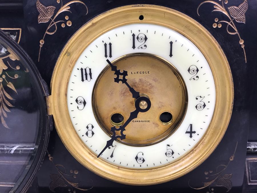Vintage Marble Mantle Clock Porcelain Dial Movement Has Been Electrified 15'W  X 12'H X 6.5'D [Photo 4]