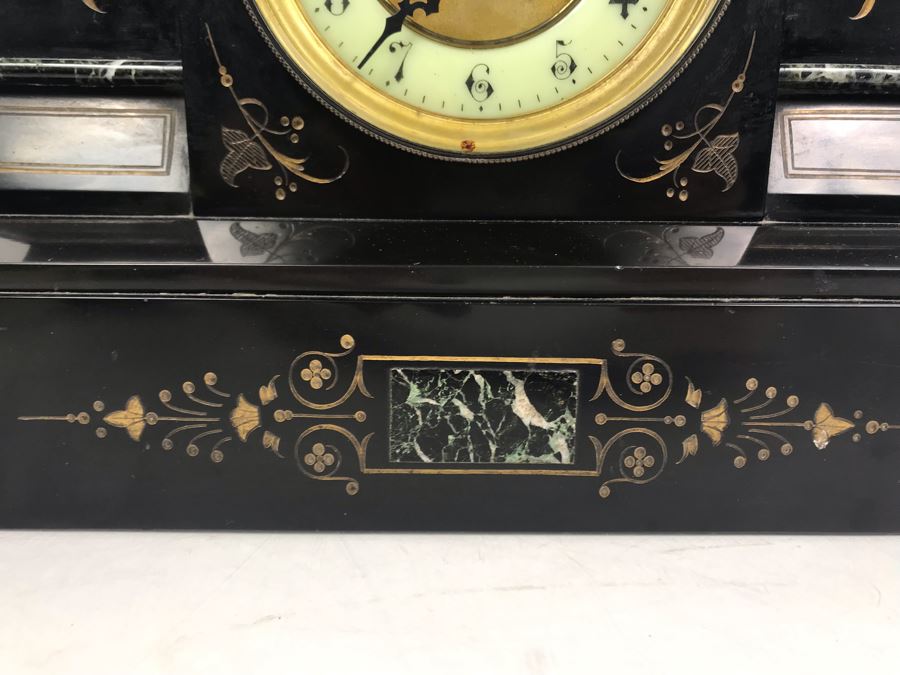 Vintage Marble Mantle Clock Porcelain Dial Movement Has Been Electrified 15'W  X 12'H X 6.5'D [Photo 7]