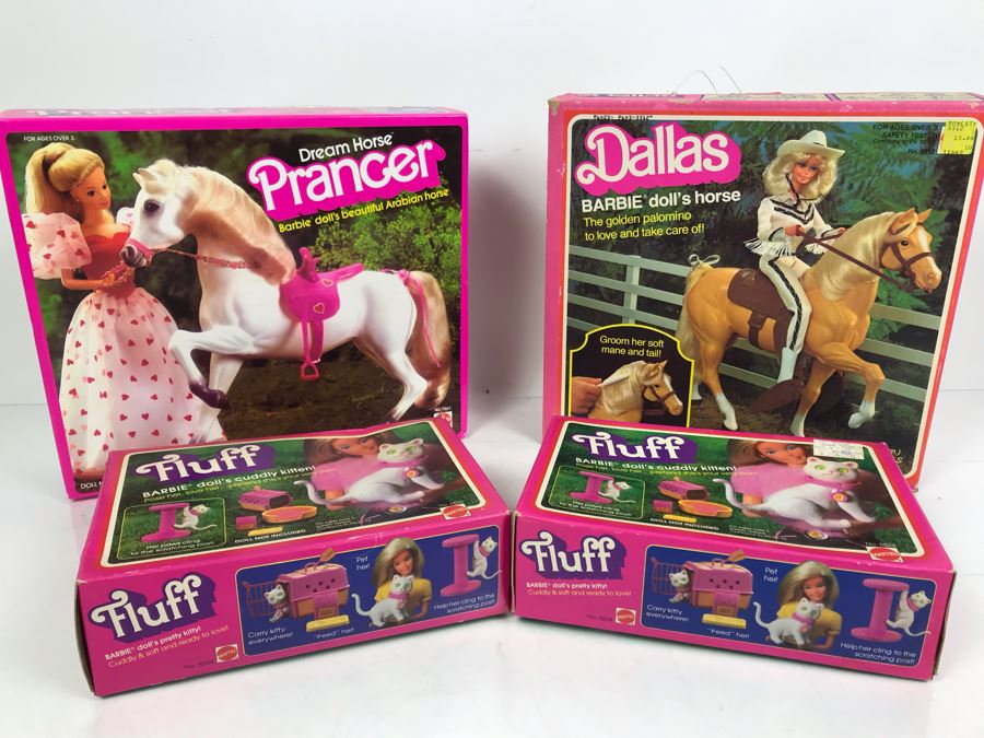 Vintage New Old Stock Barbie Toys: Dream Horse Prancer, Dallas Barbie Doll's Horse And (2) Fluff Barbie Doll's Cuddly Kitten