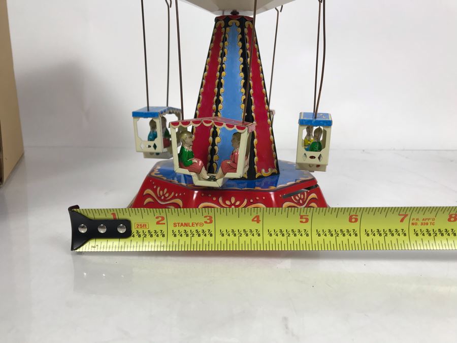 Pair Of German Tin Mechanical Wind-Up Toys 2005 Reproductions Of Antique Carousel And Antique Boat Swing By Wagner / Brunn In Boxes [Photo 16]