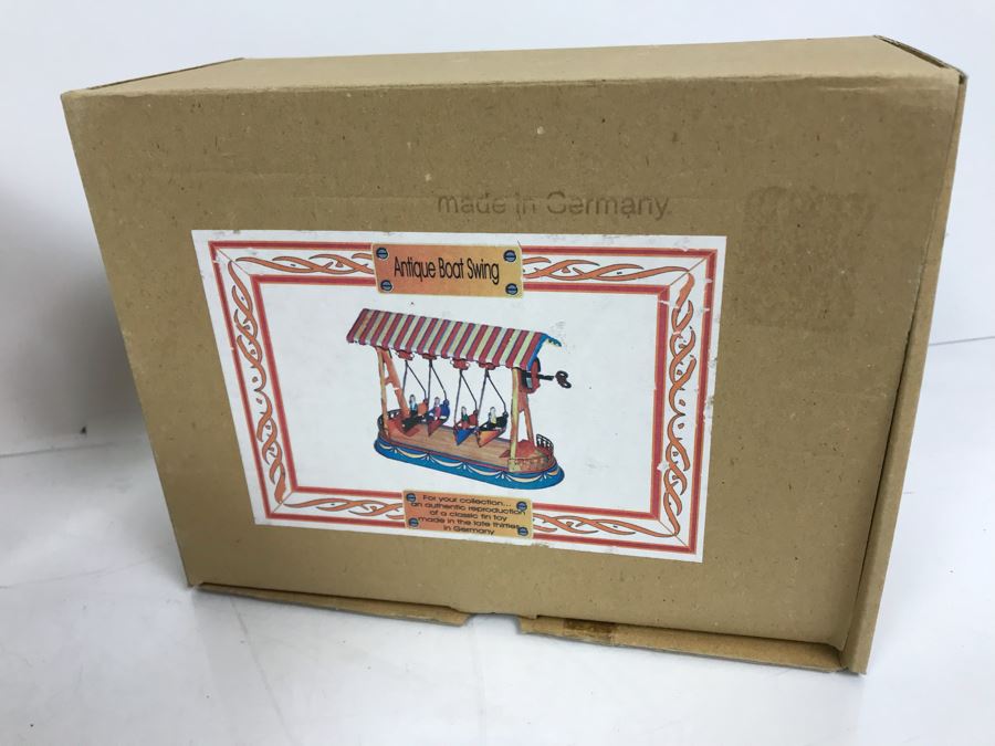 Pair Of German Tin Mechanical Wind-Up Toys 2005 Reproductions Of Antique Carousel And Antique Boat Swing By Wagner / Brunn In Boxes [Photo 12]