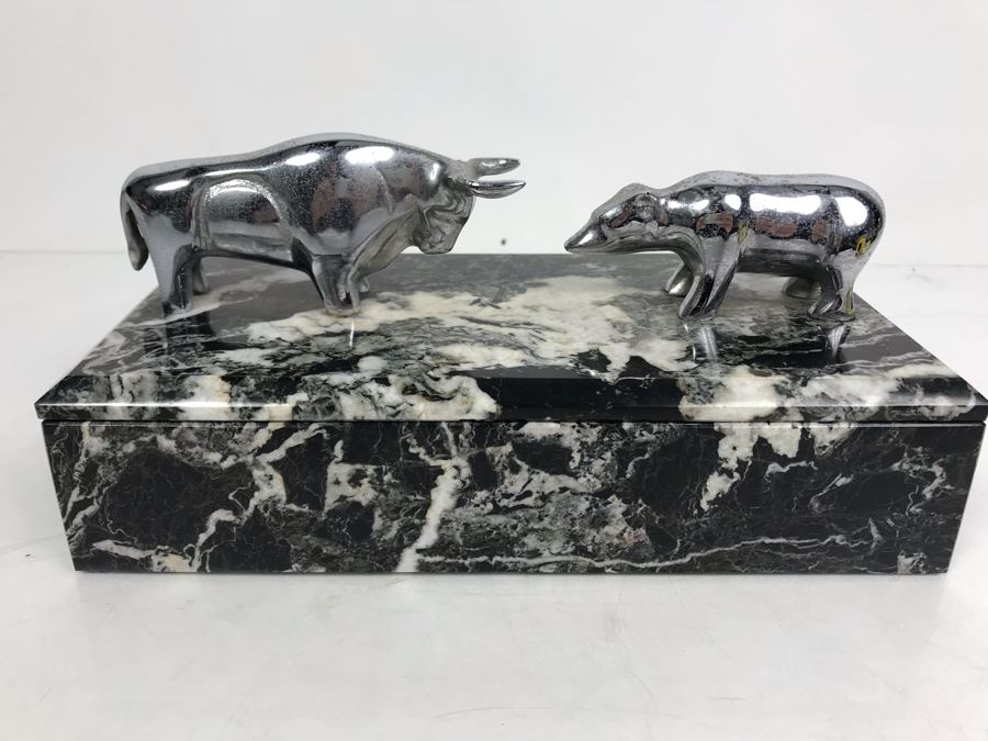 Divided Marble Box With Wall Street Bull And Bear Standing Off Bey-Berk International [Photo 7]