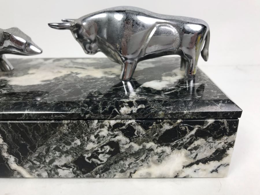 Divided Marble Box With Wall Street Bull And Bear Standing Off Bey-Berk International [Photo 4]