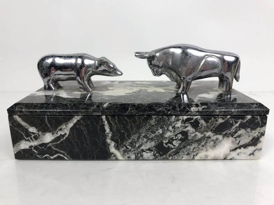 Divided Marble Box With Wall Street Bull And Bear Standing Off Bey-Berk International [Photo 1]