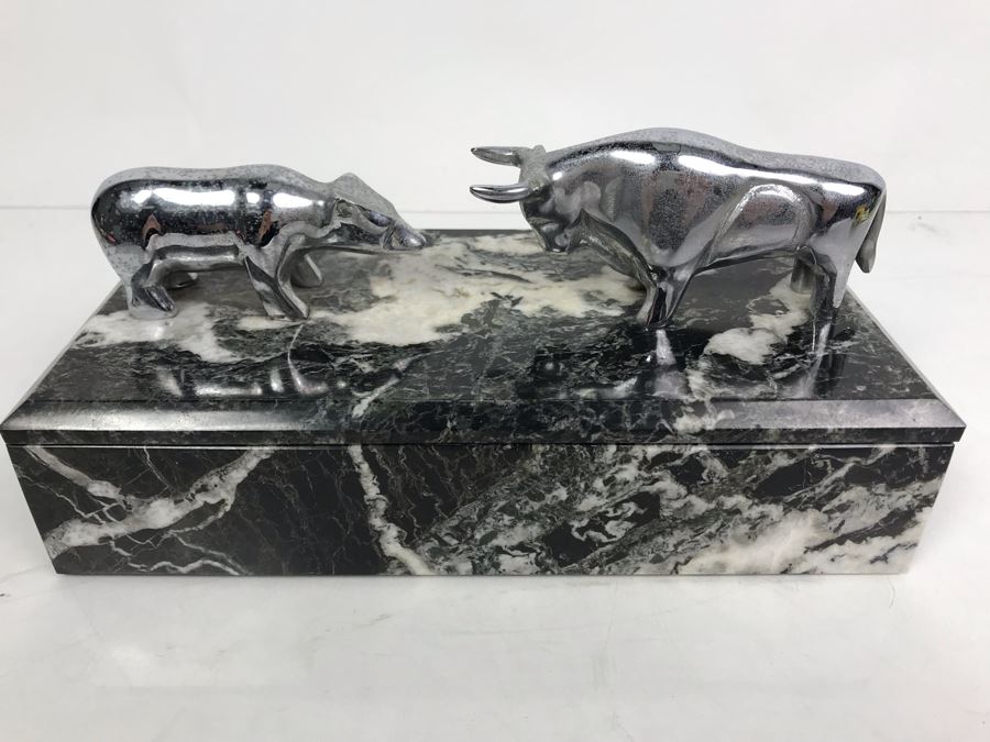 Divided Marble Box With Wall Street Bull And Bear Standing Off Bey-Berk International [Photo 3]