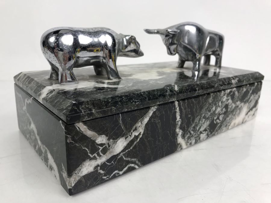 Divided Marble Box With Wall Street Bull And Bear Standing Off Bey-Berk International [Photo 5]
