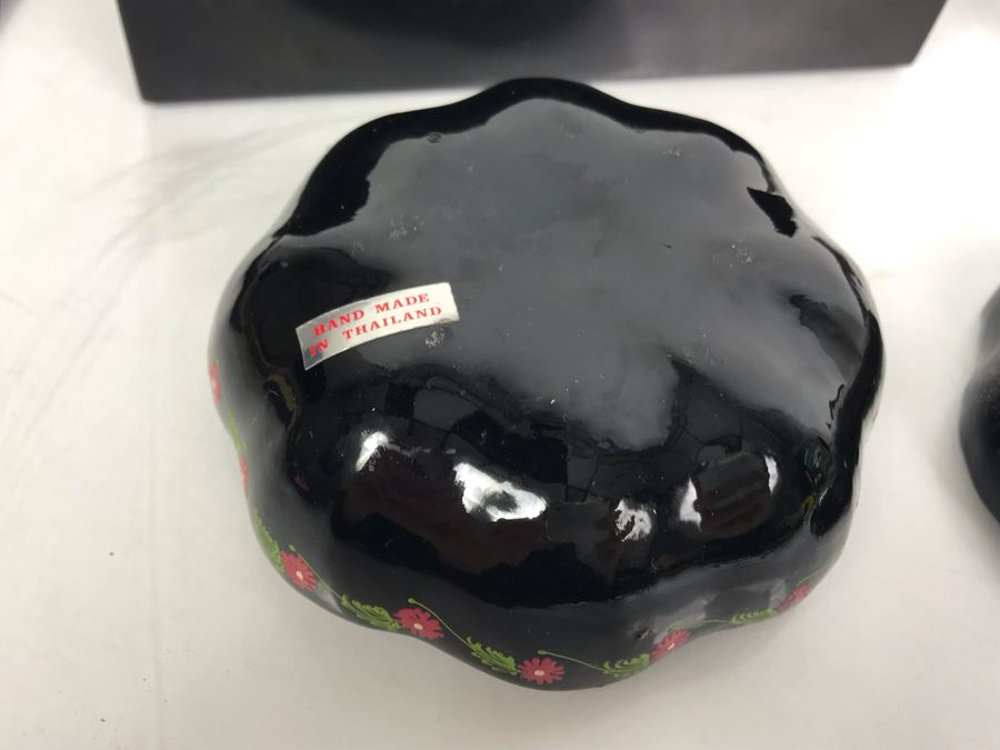 Collection Of (3) Boxes Mother Of Pearl Inlay, Metal And Lacquer Trinket Boxes [Photo 9]