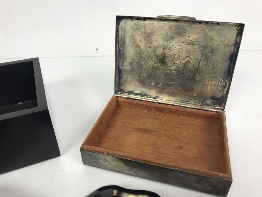 Collection Of (3) Boxes Mother Of Pearl Inlay, Metal And Lacquer Trinket Boxes [Photo 7]