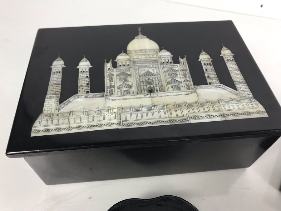 Collection Of (3) Boxes Mother Of Pearl Inlay, Metal And Lacquer Trinket Boxes [Photo 4]