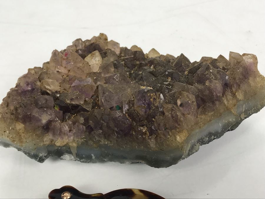 Vintage Engraved Tortoise Shell Folding Reading Glasses And Amethyst Geode Rock Piece [Photo 5]