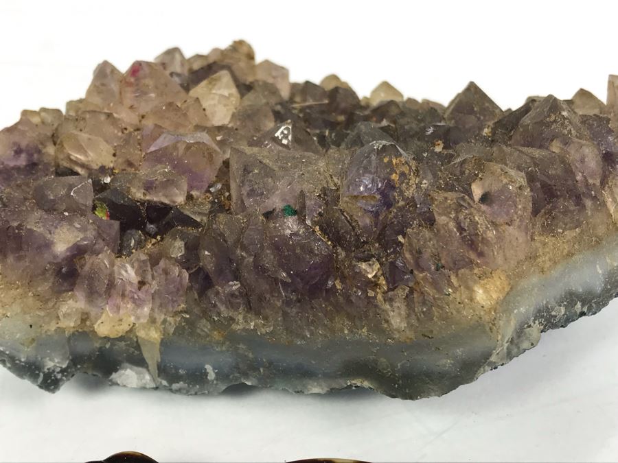 Vintage Engraved Tortoise Shell Folding Reading Glasses And Amethyst Geode Rock Piece [Photo 7]