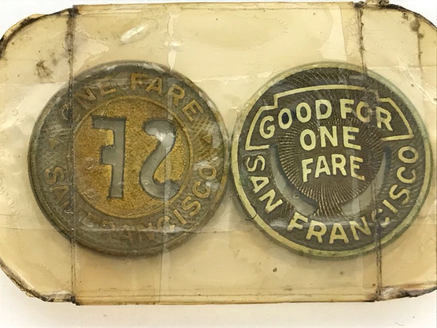 Various Tokens And Pins: LUXOR .999 Fine Silver Year 2000 $10 Gambling Token, Vintage 1939 Golden Gate International Exposition Treasure Island, SF Trolley Tokens And Oregon Man Club Pin [Photo 7]