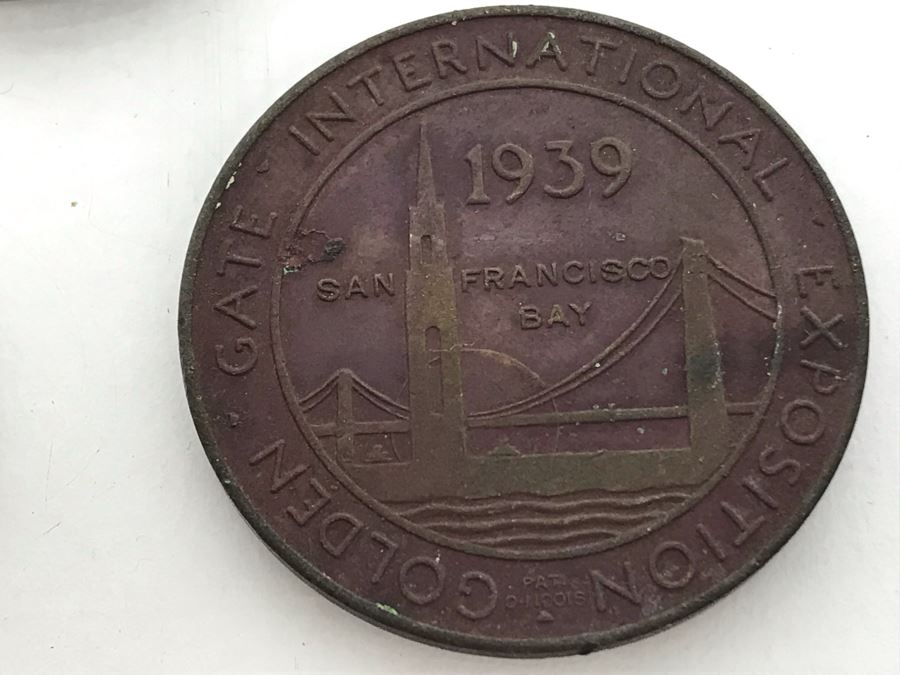 Various Tokens And Pins: LUXOR .999 Fine Silver Year 2000 $10 Gambling Token, Vintage 1939 Golden Gate International Exposition Treasure Island, SF Trolley Tokens And Oregon Man Club Pin [Photo 10]