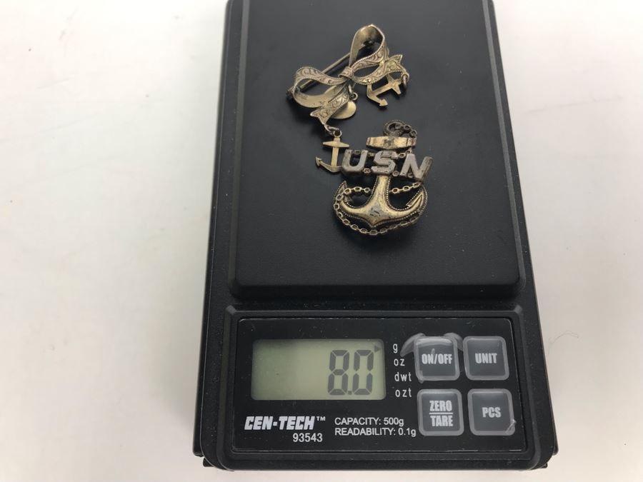 Pair Of Sterling Silver NAVY Nautical Pins Brooches 8g TW [Photo 6]