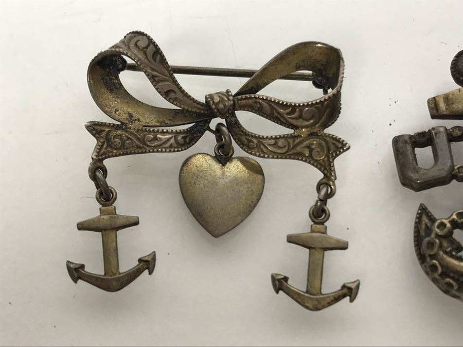 Pair Of Sterling Silver NAVY Nautical Pins Brooches 8g TW [Photo 3]