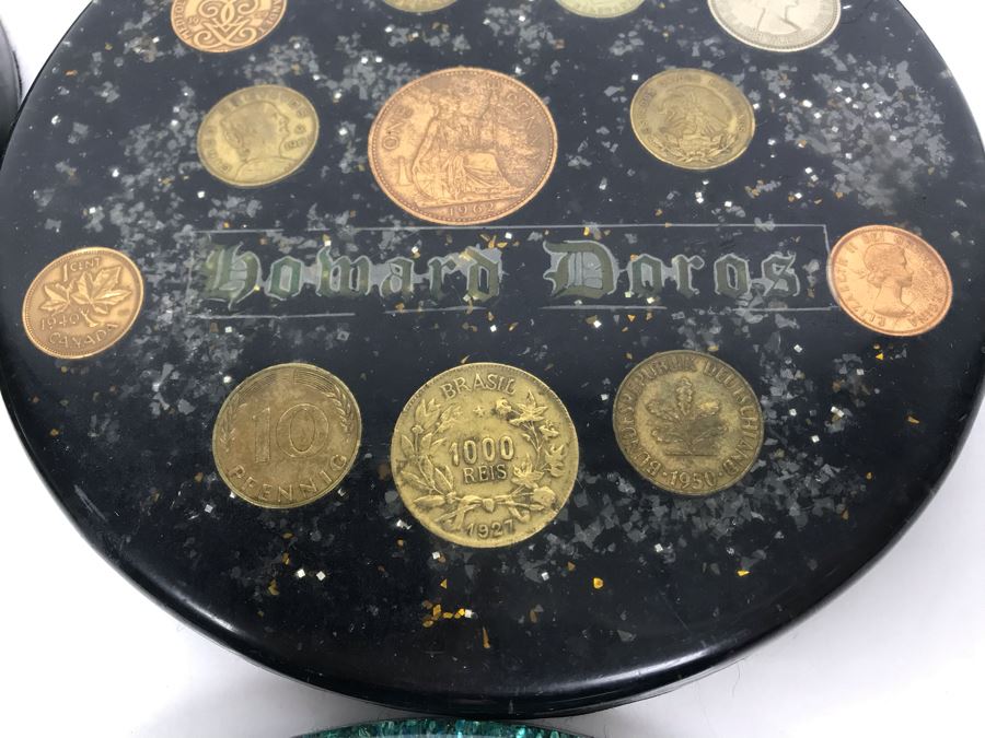 (7) Mid-Century Desk Pen Holders (Missing Pen Holder Parts) With Various Vintage And Antique Coins Including Silver Coins [Photo 12]