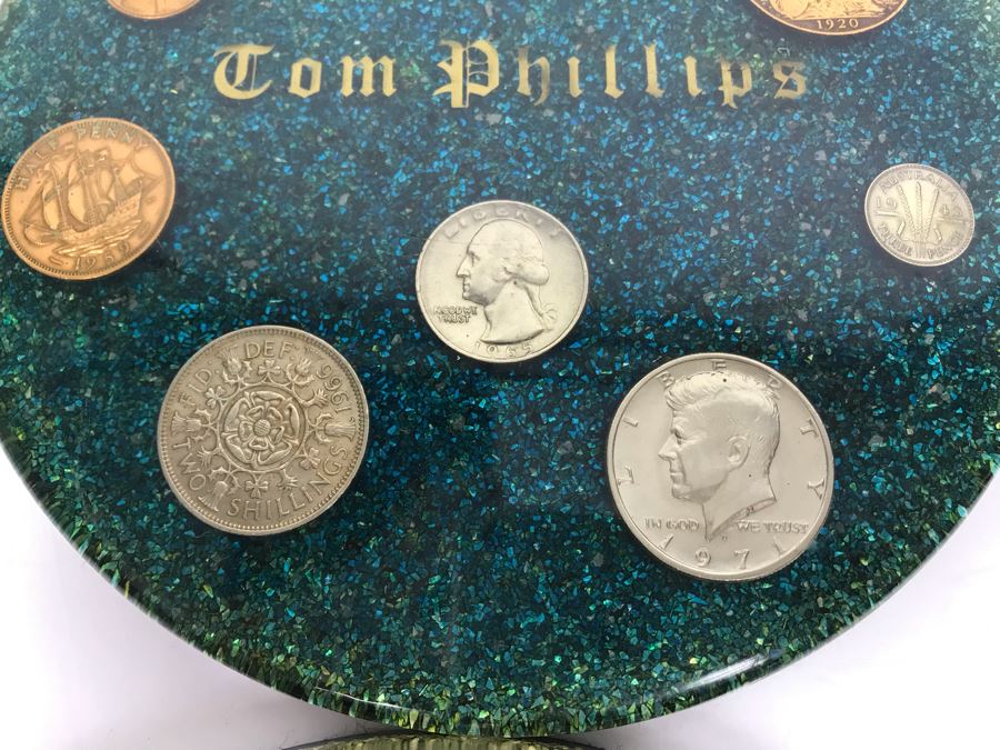 (7) Mid-Century Desk Pen Holders (Missing Pen Holder Parts) With Various Vintage And Antique Coins Including Silver Coins [Photo 16]