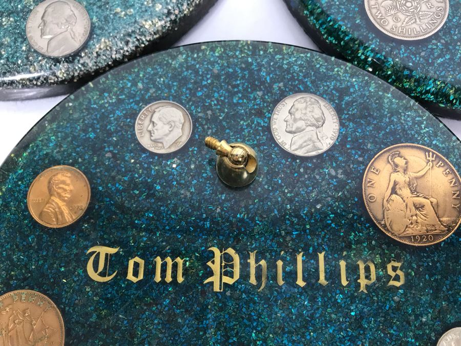 (7) Mid-Century Desk Pen Holders (Missing Pen Holder Parts) With Various Vintage And Antique Coins Including Silver Coins [Photo 17]