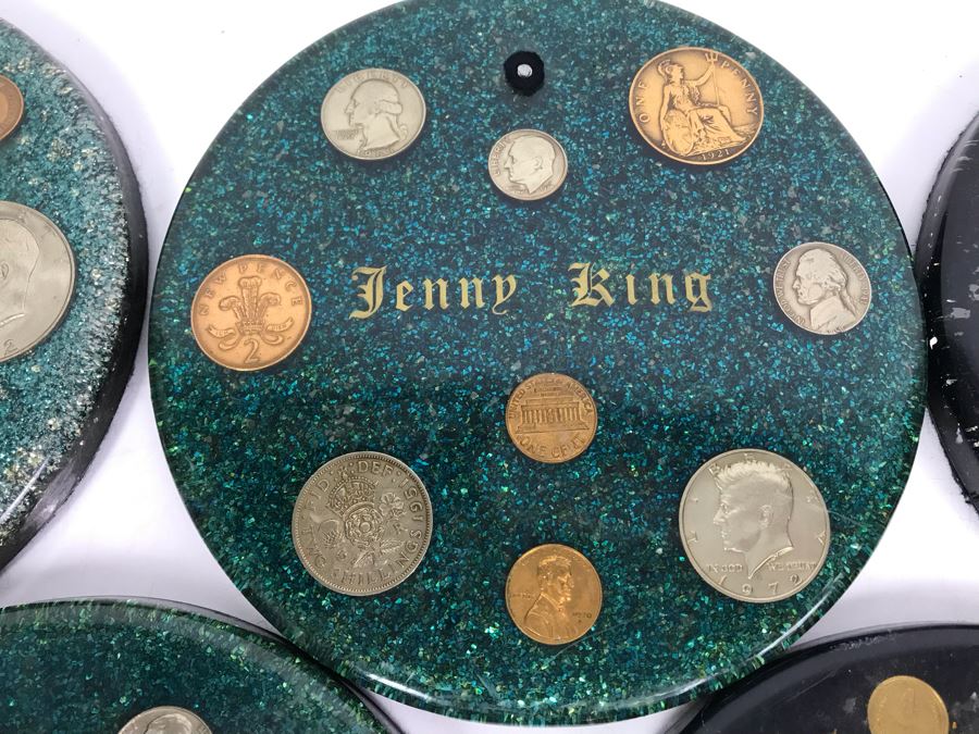 (7) Mid-Century Desk Pen Holders (Missing Pen Holder Parts) With Various Vintage And Antique Coins Including Silver Coins [Photo 21]
