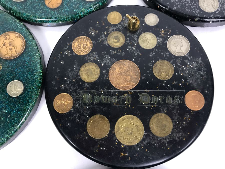 (7) Mid-Century Desk Pen Holders (Missing Pen Holder Parts) With Various Vintage And Antique Coins Including Silver Coins [Photo 11]