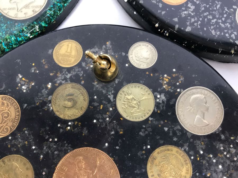 (7) Mid-Century Desk Pen Holders (Missing Pen Holder Parts) With Various Vintage And Antique Coins Including Silver Coins [Photo 14]