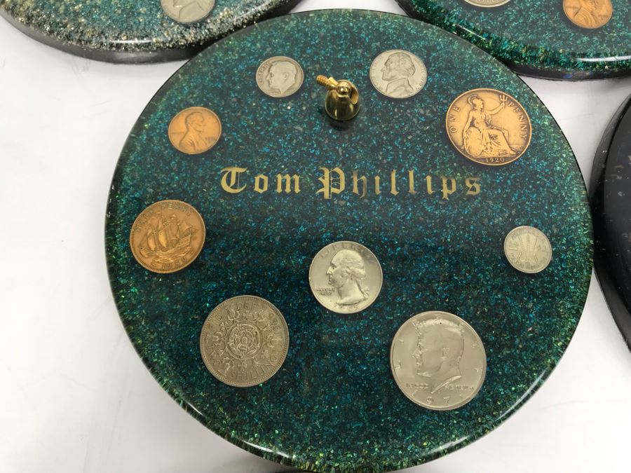 (7) Mid-Century Desk Pen Holders (Missing Pen Holder Parts) With Various Vintage And Antique Coins Including Silver Coins [Photo 15]