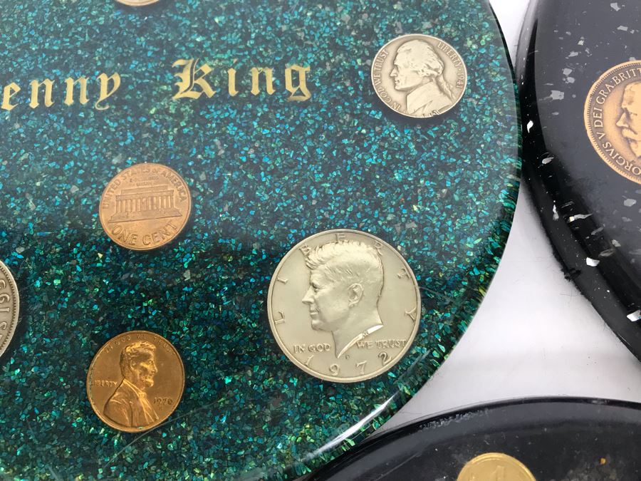 (7) Mid-Century Desk Pen Holders (Missing Pen Holder Parts) With Various Vintage And Antique Coins Including Silver Coins [Photo 24]