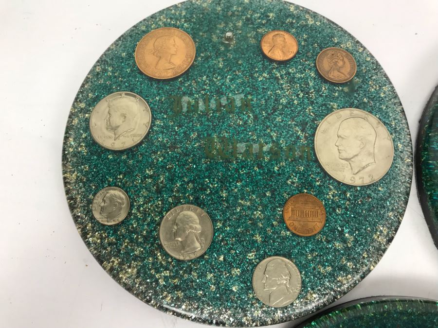 (7) Mid-Century Desk Pen Holders (Missing Pen Holder Parts) With Various Vintage And Antique Coins Including Silver Coins [Photo 18]