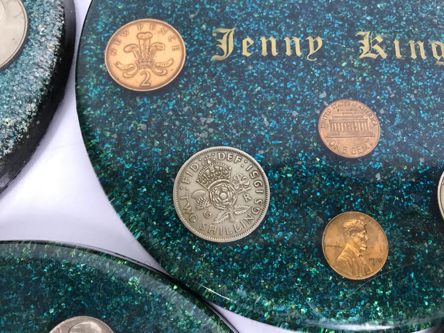 (7) Mid-Century Desk Pen Holders (Missing Pen Holder Parts) With Various Vintage And Antique Coins Including Silver Coins [Photo 23]