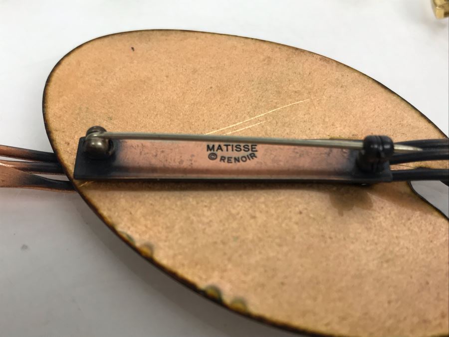 Vintage Matisse Renoir Brooch Pin, Napier Gold Tone Chain Link Bracelet, Sterling Silver Screw Back Earrings And WB Tasmanian Devil Pin [Photo 4]