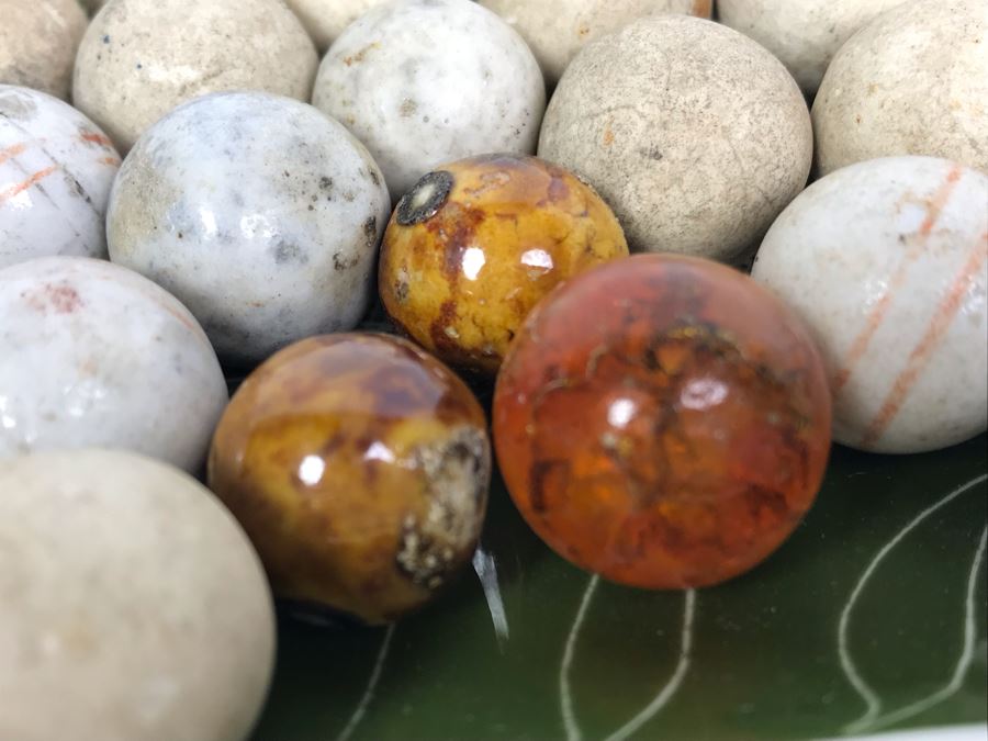 Vintage Clay And Glass Marbles - Come With Glass Jar And Foley Bone China Olive Branch Dish - See Photos For Individual Marble Pics [Photo 4]