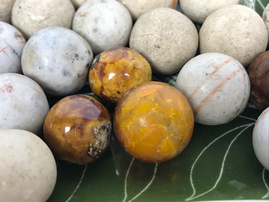 Vintage Clay And Glass Marbles - Come With Glass Jar And Foley Bone China Olive Branch Dish - See Photos For Individual Marble Pics [Photo 3]