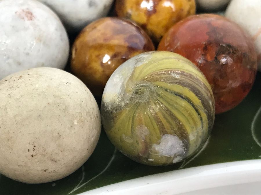 Vintage Clay And Glass Marbles - Come With Glass Jar And Foley Bone China Olive Branch Dish - See Photos For Individual Marble Pics [Photo 16]