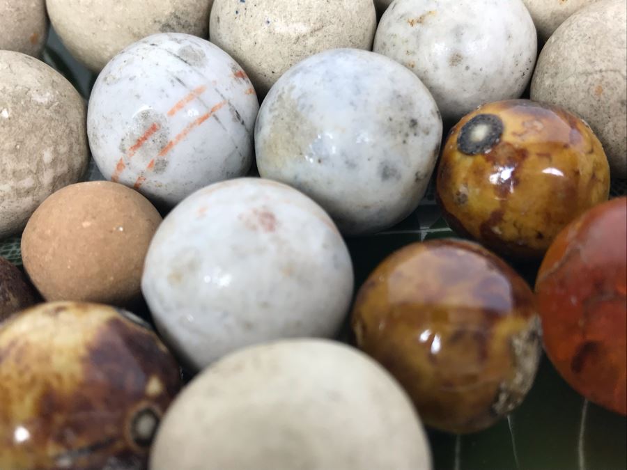 Vintage Clay And Glass Marbles - Come With Glass Jar And Foley Bone China Olive Branch Dish - See Photos For Individual Marble Pics [Photo 5]