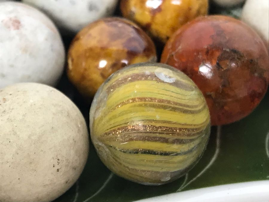 Vintage Clay And Glass Marbles - Come With Glass Jar And Foley Bone China Olive Branch Dish - See Photos For Individual Marble Pics [Photo 17]