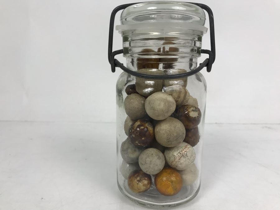 Vintage Clay And Glass Marbles - Come With Glass Jar And Foley Bone China Olive Branch Dish - See Photos For Individual Marble Pics [Photo 28]