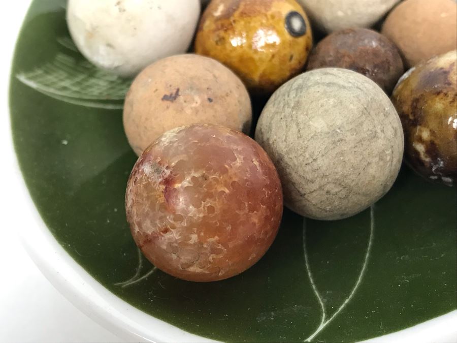 Vintage Clay And Glass Marbles - Come With Glass Jar And Foley Bone China Olive Branch Dish - See Photos For Individual Marble Pics [Photo 7]