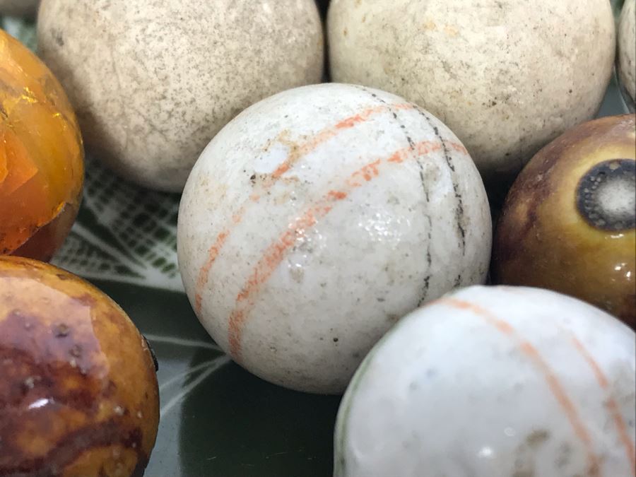 Vintage Clay And Glass Marbles - Come With Glass Jar And Foley Bone China Olive Branch Dish - See Photos For Individual Marble Pics [Photo 19]