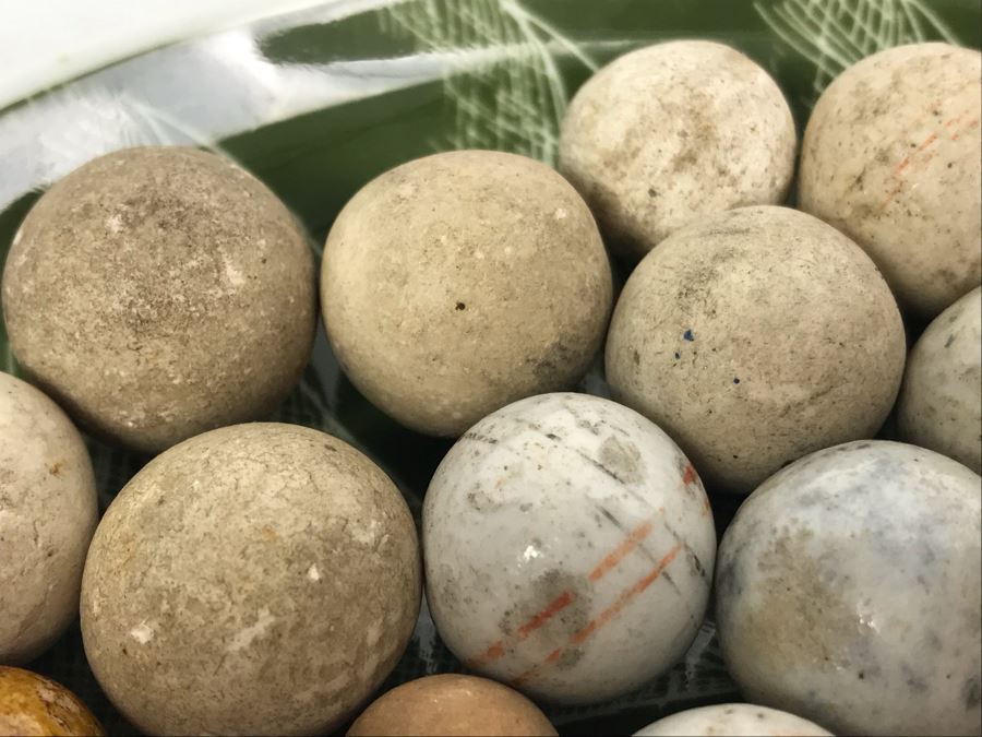 Vintage Clay And Glass Marbles - Come With Glass Jar And Foley Bone China Olive Branch Dish - See Photos For Individual Marble Pics [Photo 9]